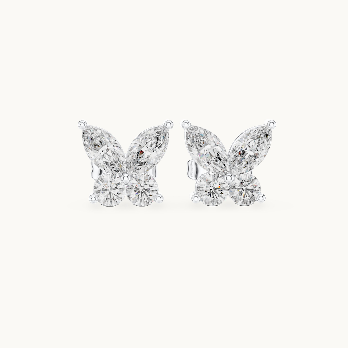 Marquise and round lab-grown diamond butterfly stud earrings in 14K white gold, 1.19 CT TW, view 4