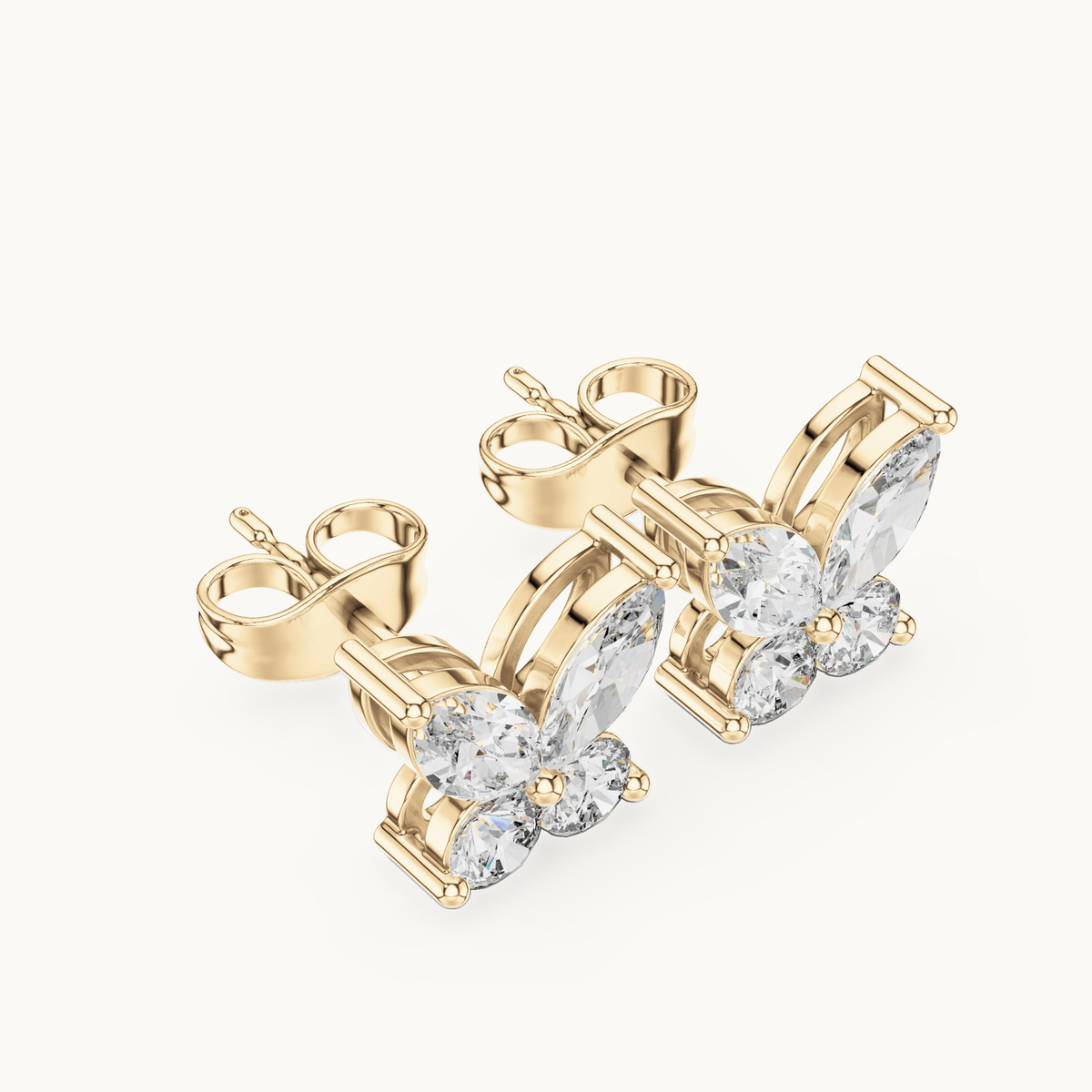 Marquise and round lab-grown diamond butterfly stud earrings in 14K yellow gold, 1.19 CT TW, view 2