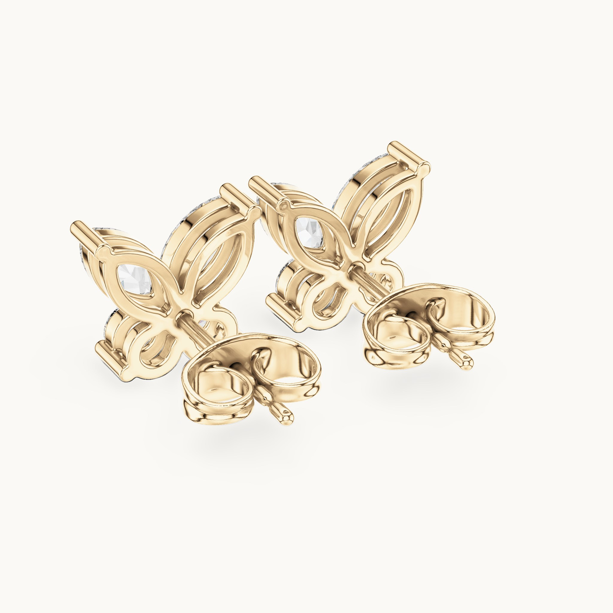 Marquise and round lab-grown diamond butterfly stud earrings in 14K yellow gold, 1.19 CT TW, view 3