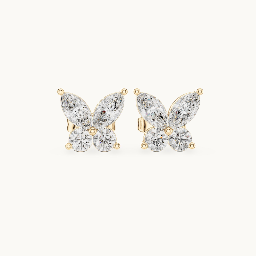 Marquise and round lab-grown diamond butterfly stud earrings in 14K yellow gold, 1.19 CT TW, view 4
