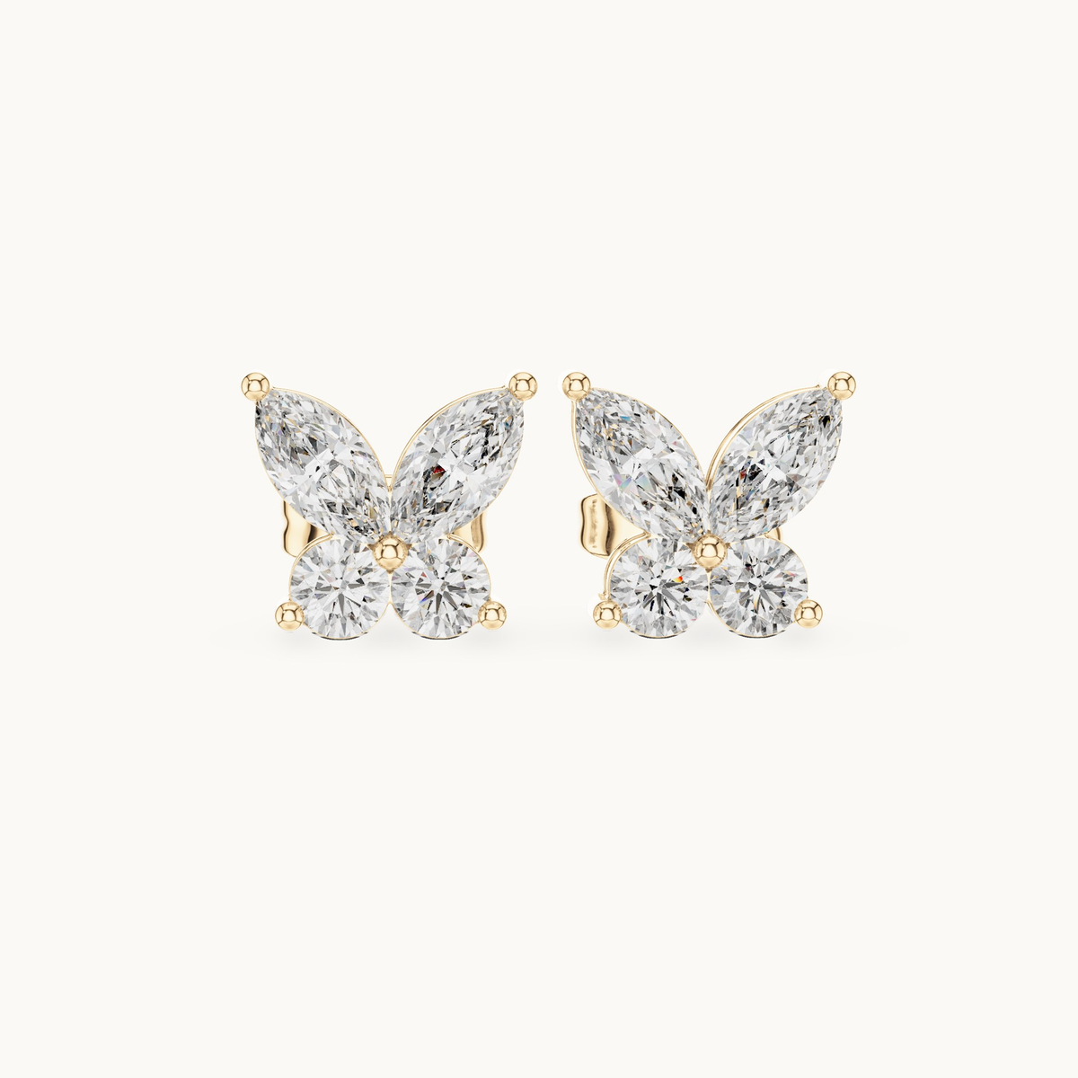 Marquise and round lab-grown diamond butterfly stud earrings in 14K yellow gold, 1.19 CT TW, view 4