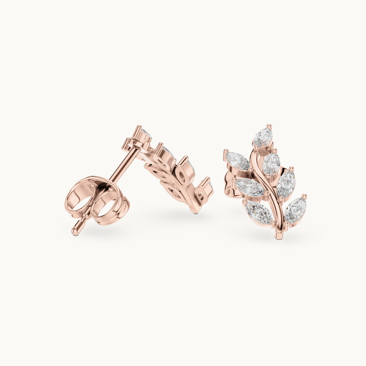 Marquise lab-grown diamond leaf stud earrings in 14K rose gold, 0.33 CT TW, view 1
