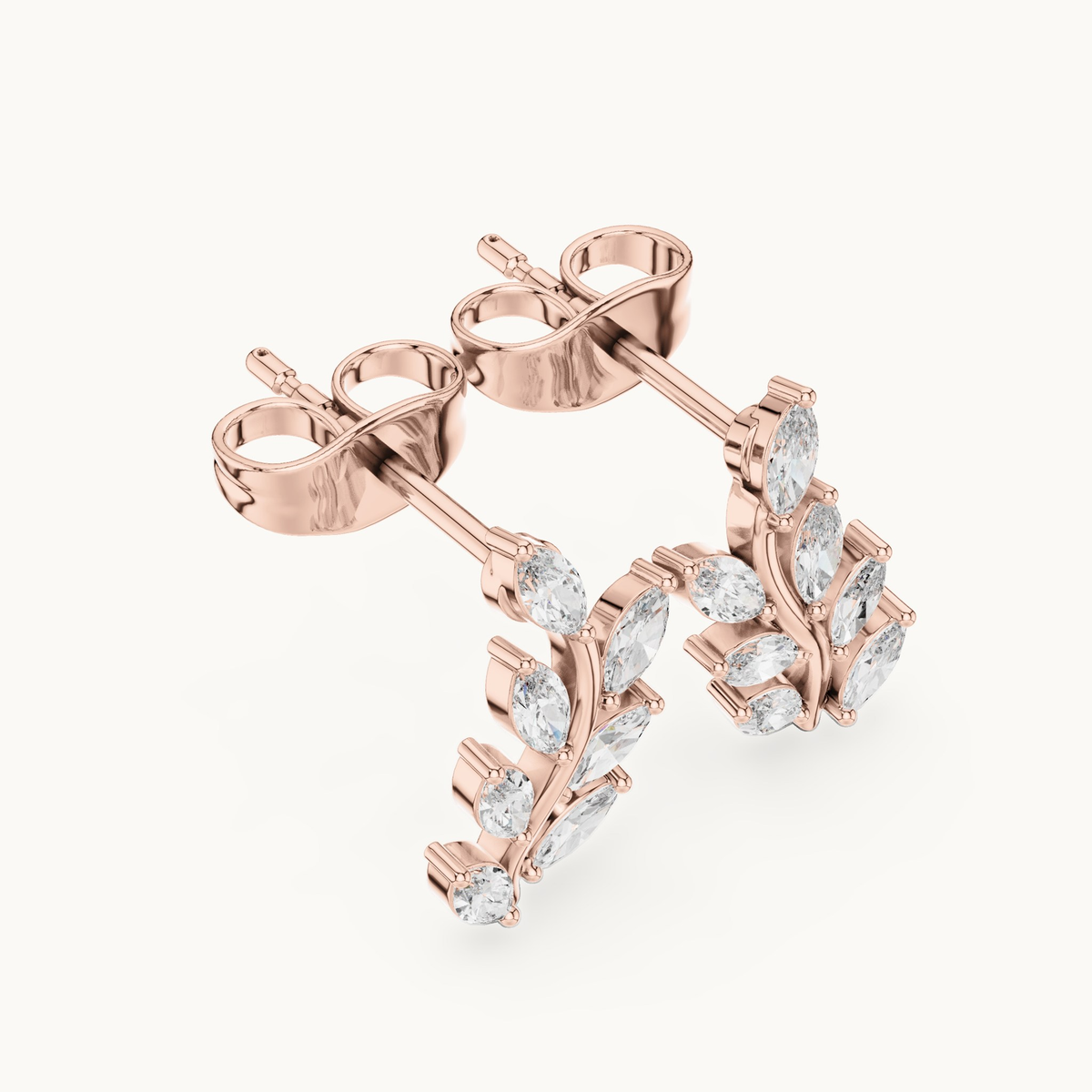 Marquise lab-grown diamond leaf stud earrings in 14K rose gold, 0.33 CT TW, view 2