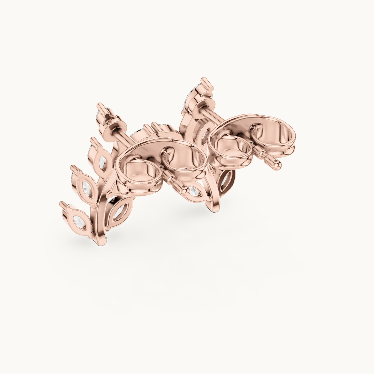 Marquise lab-grown diamond leaf stud earrings in 14K rose gold, 0.33 CT TW, view 3