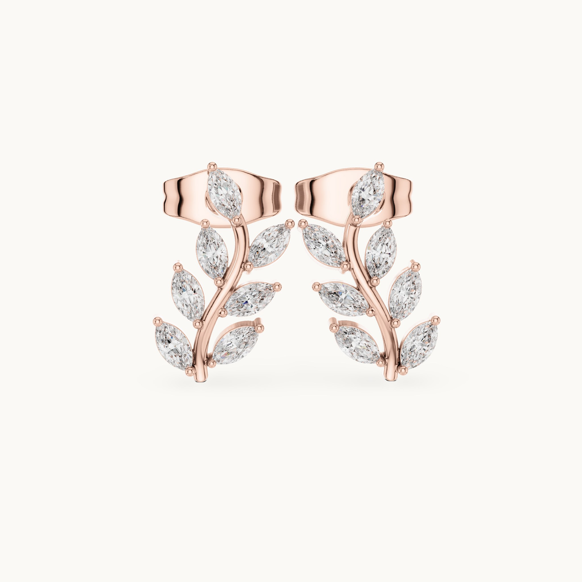 Marquise lab-grown diamond leaf stud earrings in 14K rose gold, 0.33 CT TW, view 4