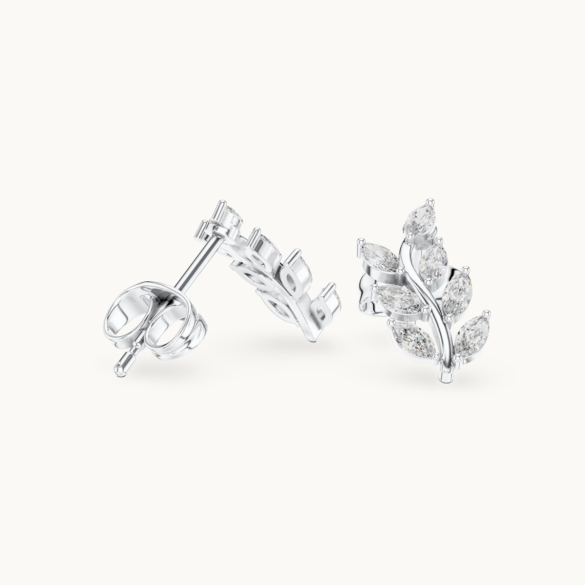 Marquise lab-grown diamond leaf stud earrings in 14K white gold, 0.33 CT TW, view 1
