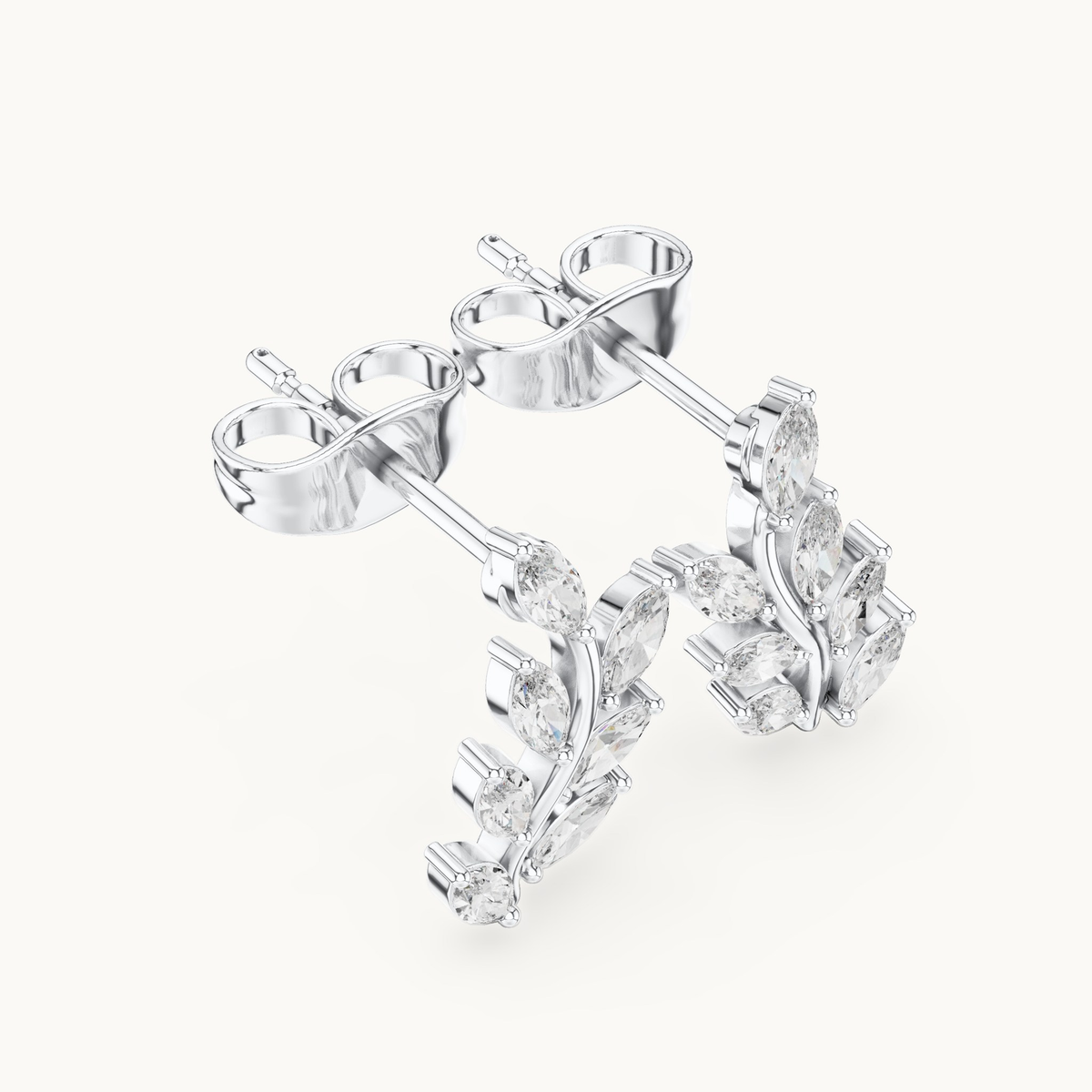 Marquise lab-grown diamond leaf stud earrings in 14K white gold, 0.33 CT TW, view 2