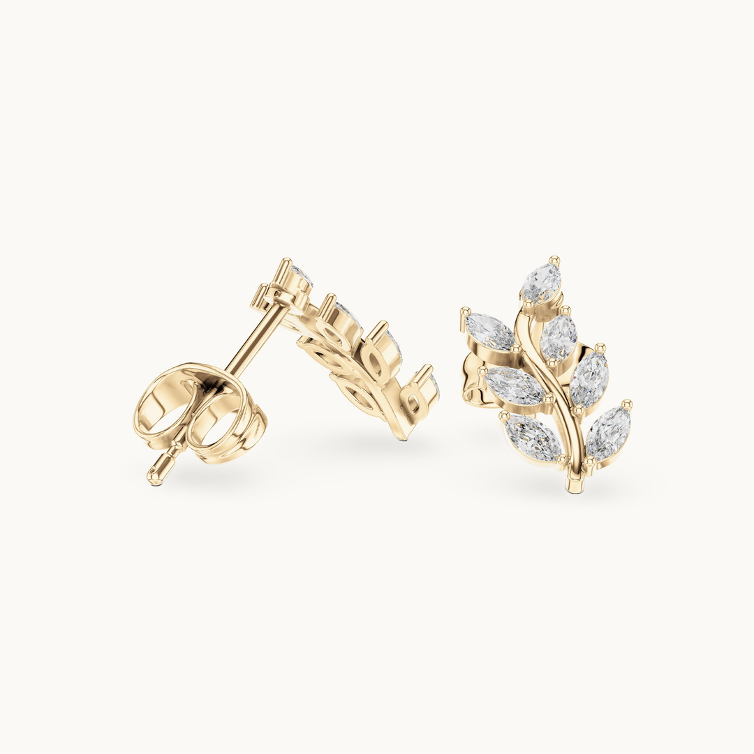 Marquise lab-grown diamond leaf stud earrings in 14K yellow gold, 0.33 CT TW, view 1