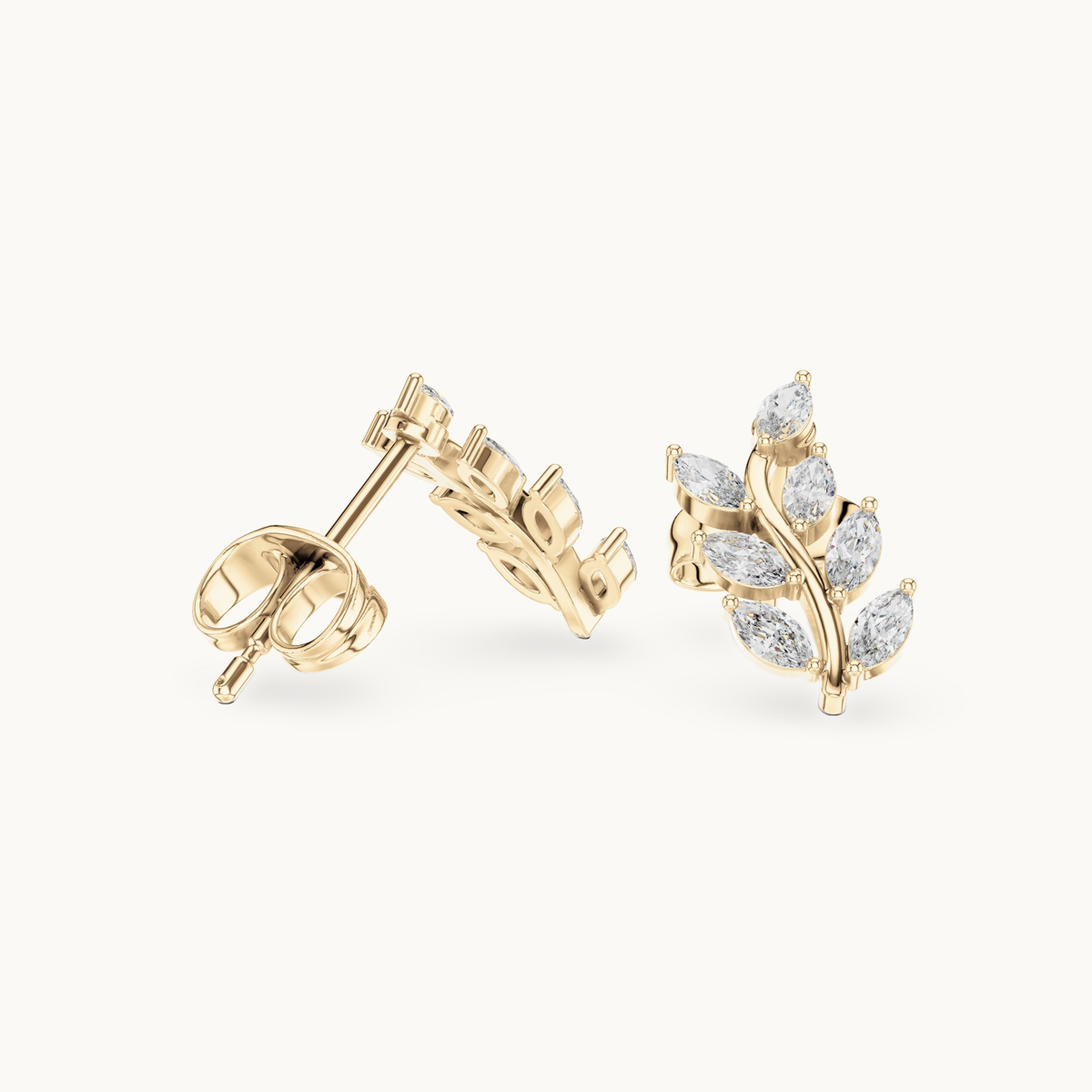 Marquise lab-grown diamond leaf stud earrings in 14K yellow gold, 0.33 CT TW, view 1