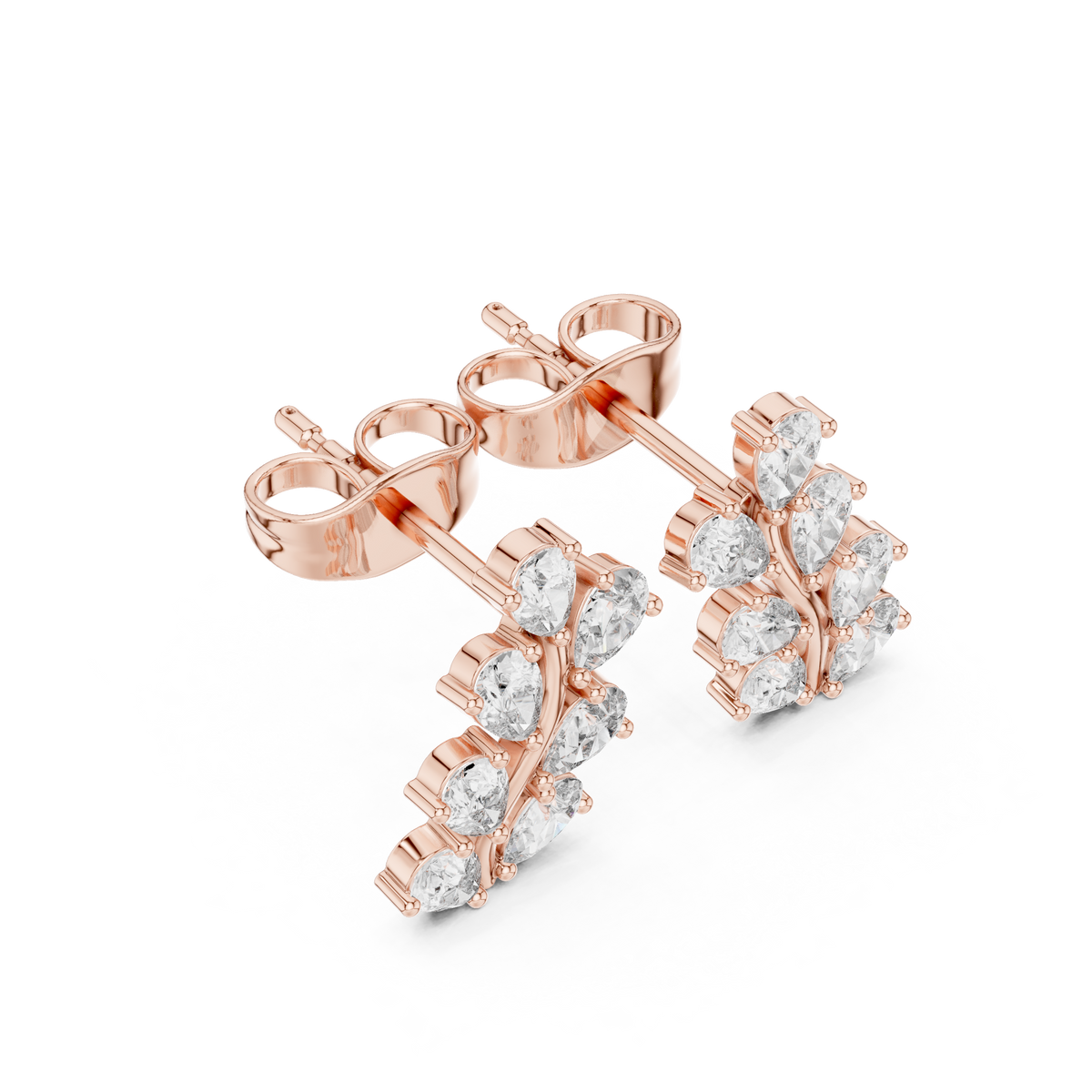 Pear lab-grown diamond cluster stud earrings in rose gold, 0.58 CT TW, view 2