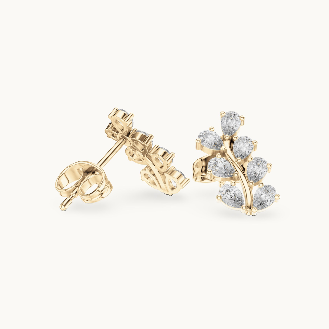 Pear lab-grown diamond cluster stud earrings in yellow gold, 0.58 CT TW, view 1