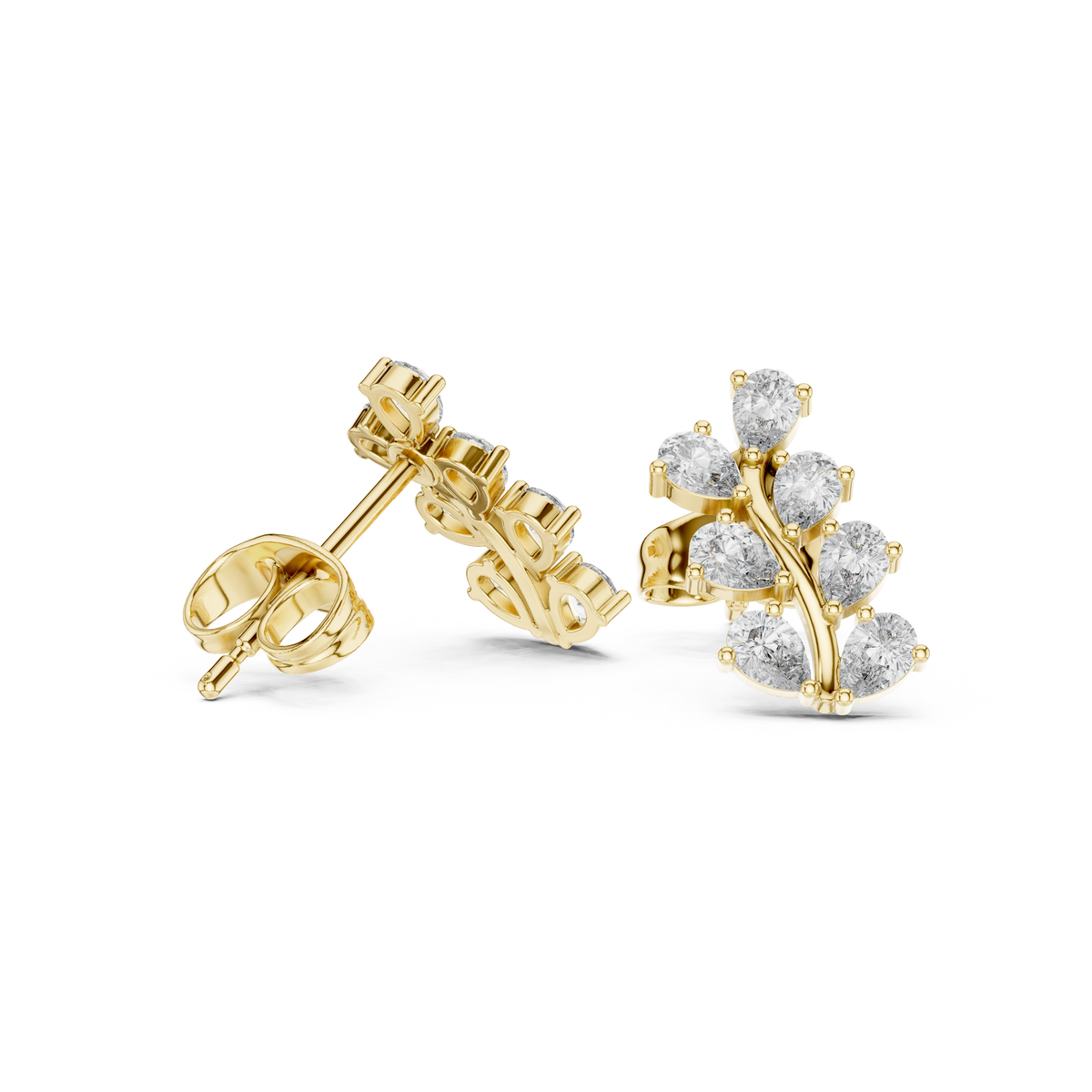 Pear lab-grown diamond cluster stud earrings in yellow gold, 0.58 CT TW, view 1