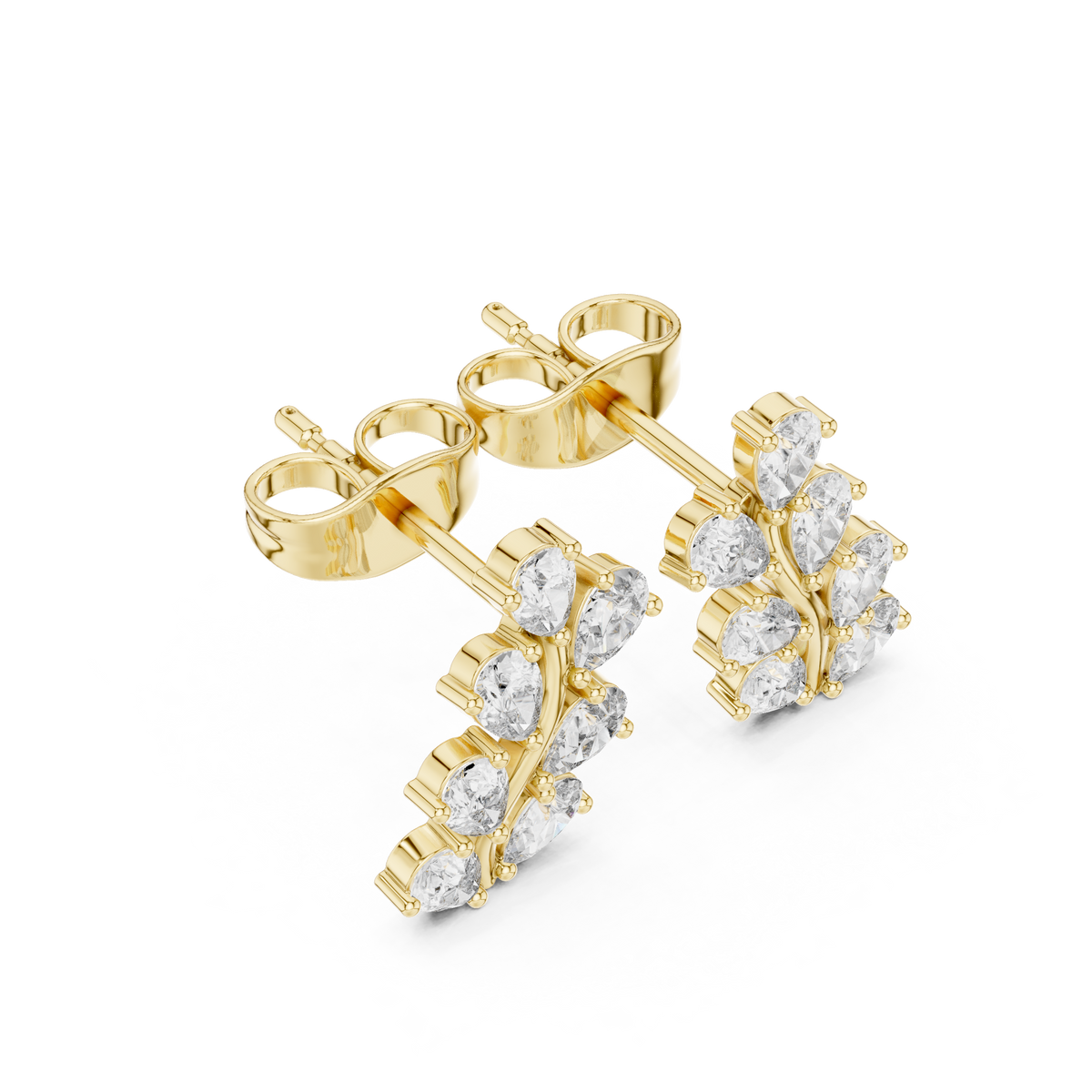Pear lab-grown diamond cluster stud earrings in yellow gold, 0.58 CT TW, view 2