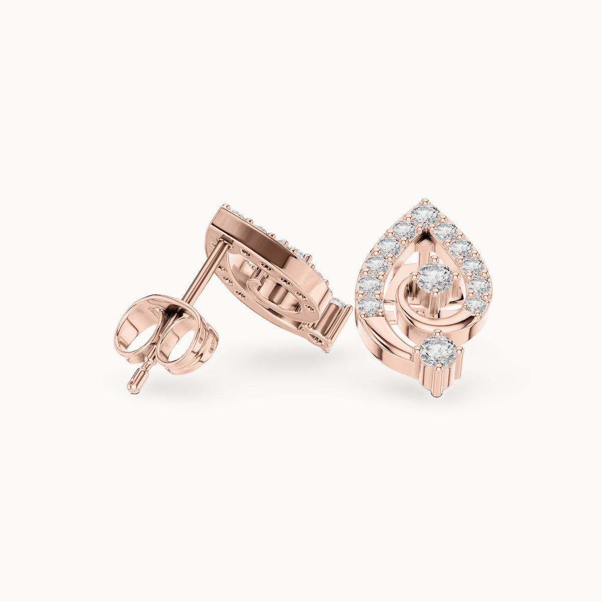 Round lab-grown diamond swirl stud earrings in rose gold, 0.40 CT TW, view 1