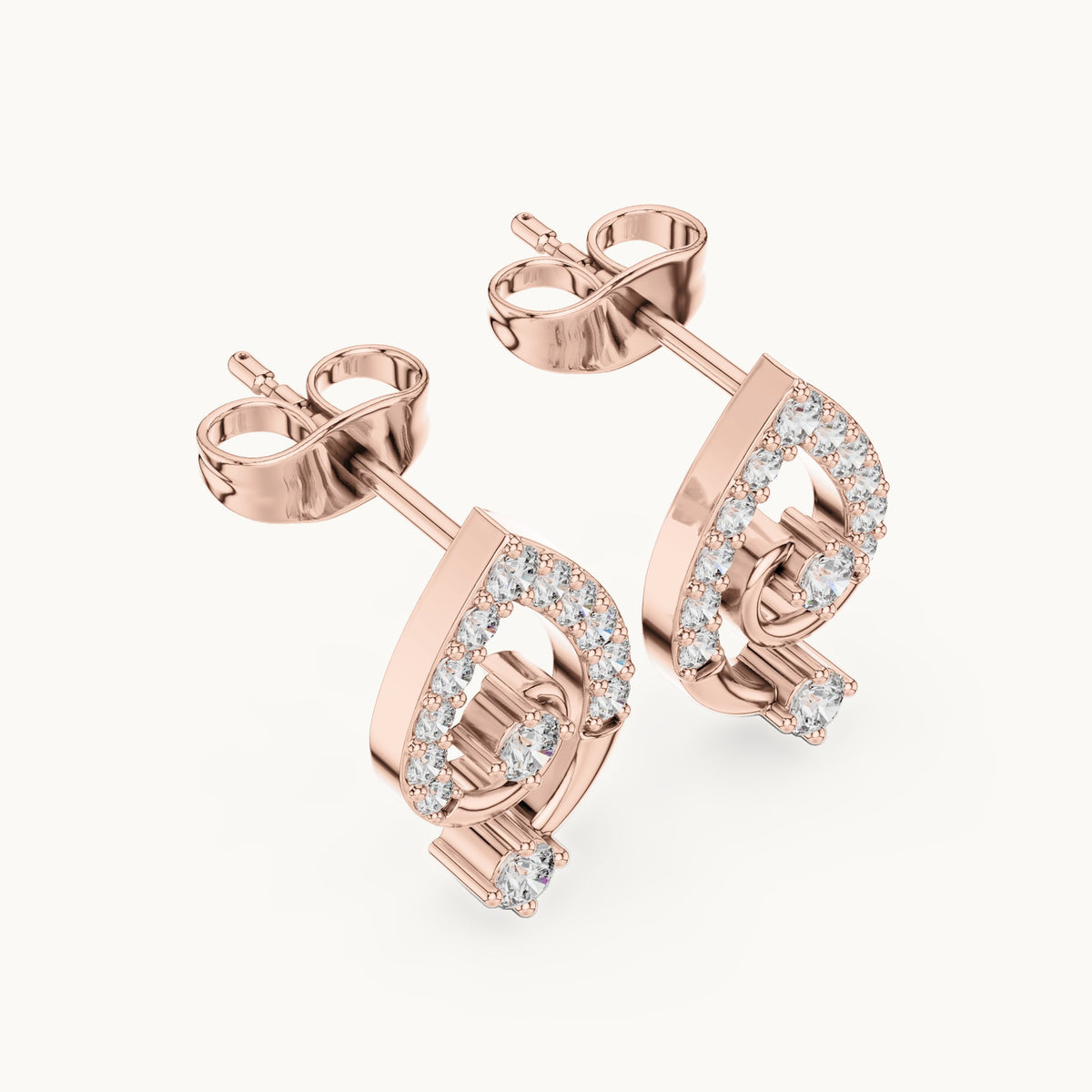 Round lab-grown diamond swirl stud earrings in rose gold, 0.40 CT TW, view 2