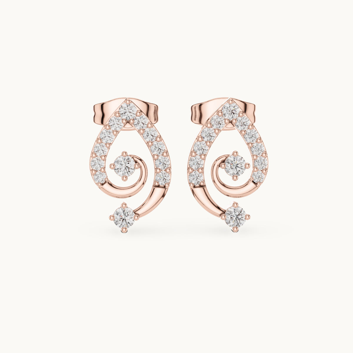 Round lab-grown diamond swirl stud earrings in rose gold, 0.40 CT TW, view 4