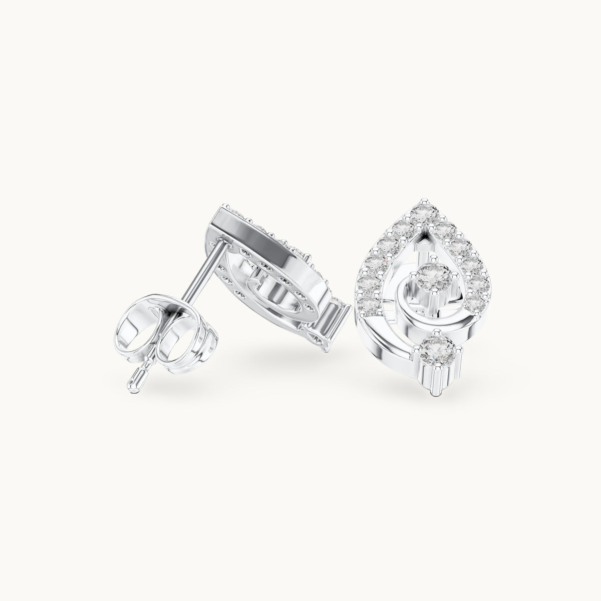 Round lab-grown diamond swirl stud earrings in white gold, 0.40 CT TW, view 1