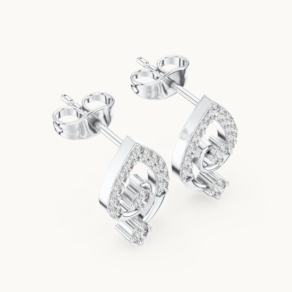 Round lab-grown diamond swirl stud earrings in white gold, 0.40 CT TW, view 2