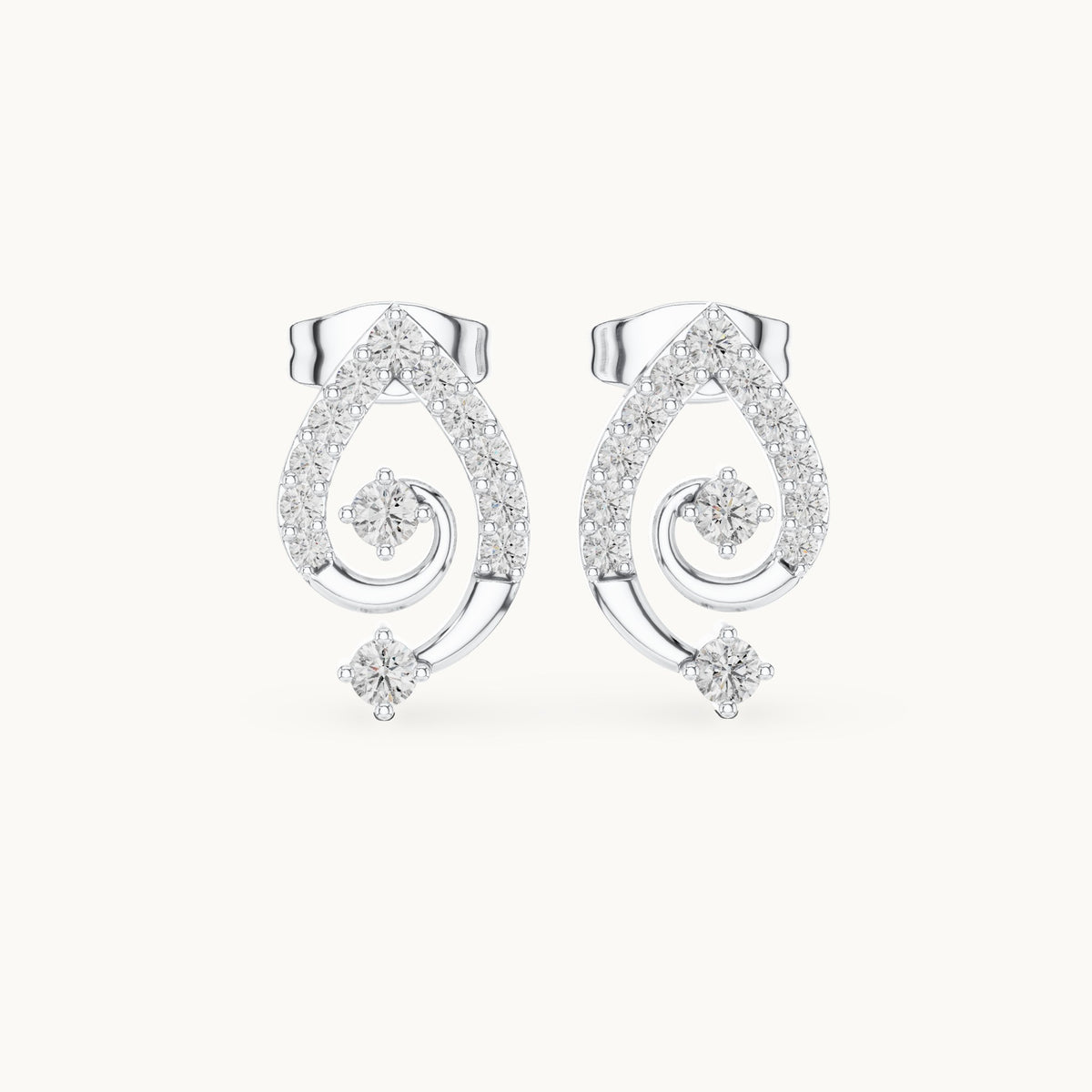 Round lab-grown diamond swirl stud earrings in white gold, 0.40 CT TW, view 4