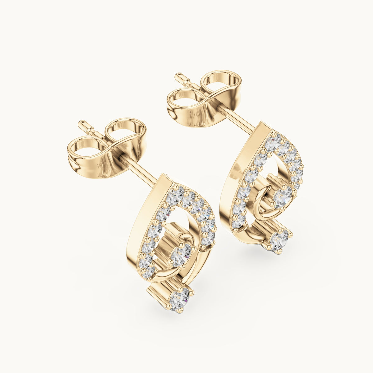 Round lab-grown diamond swirl stud earrings in yellow gold, 0.40 CT TW, view 2