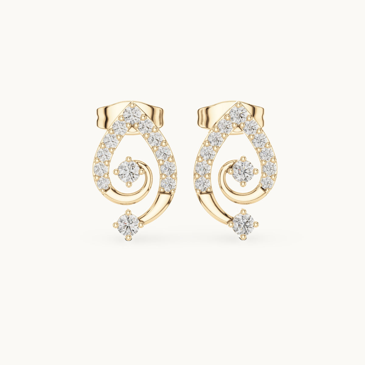 Round lab-grown diamond swirl stud earrings in yellow gold, 0.40 CT TW, view 4