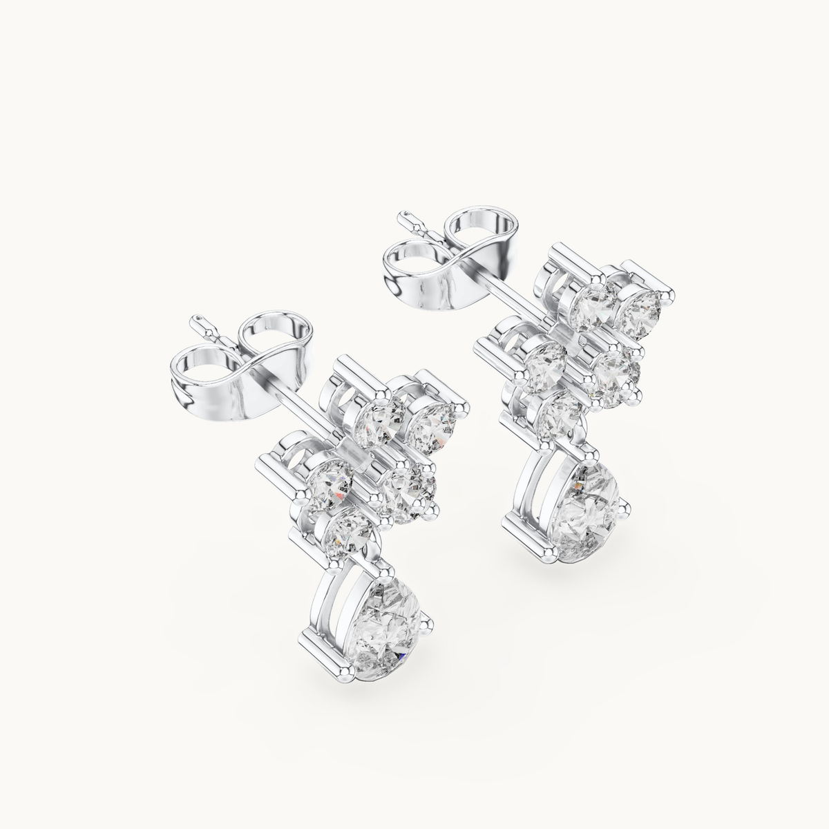 Round and pear lab-grown diamond flower drop earrings in 14K white gold, 1.44 CT TW, view 2