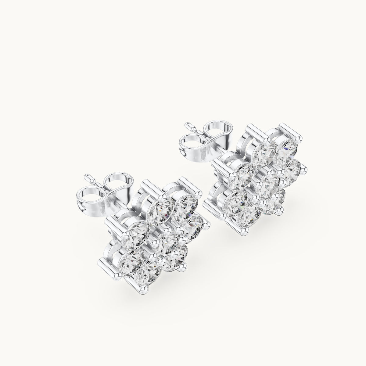Round lab-grown diamond eight-stone flower cluster stud earrings in white gold, 2.64 CT TW, view 2