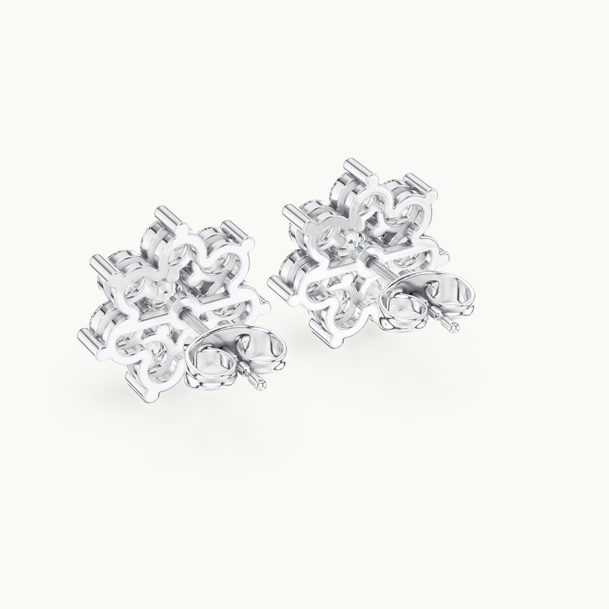 Round lab-grown diamond eight-stone flower cluster stud earrings in white gold, 2.64 CT TW, view 3