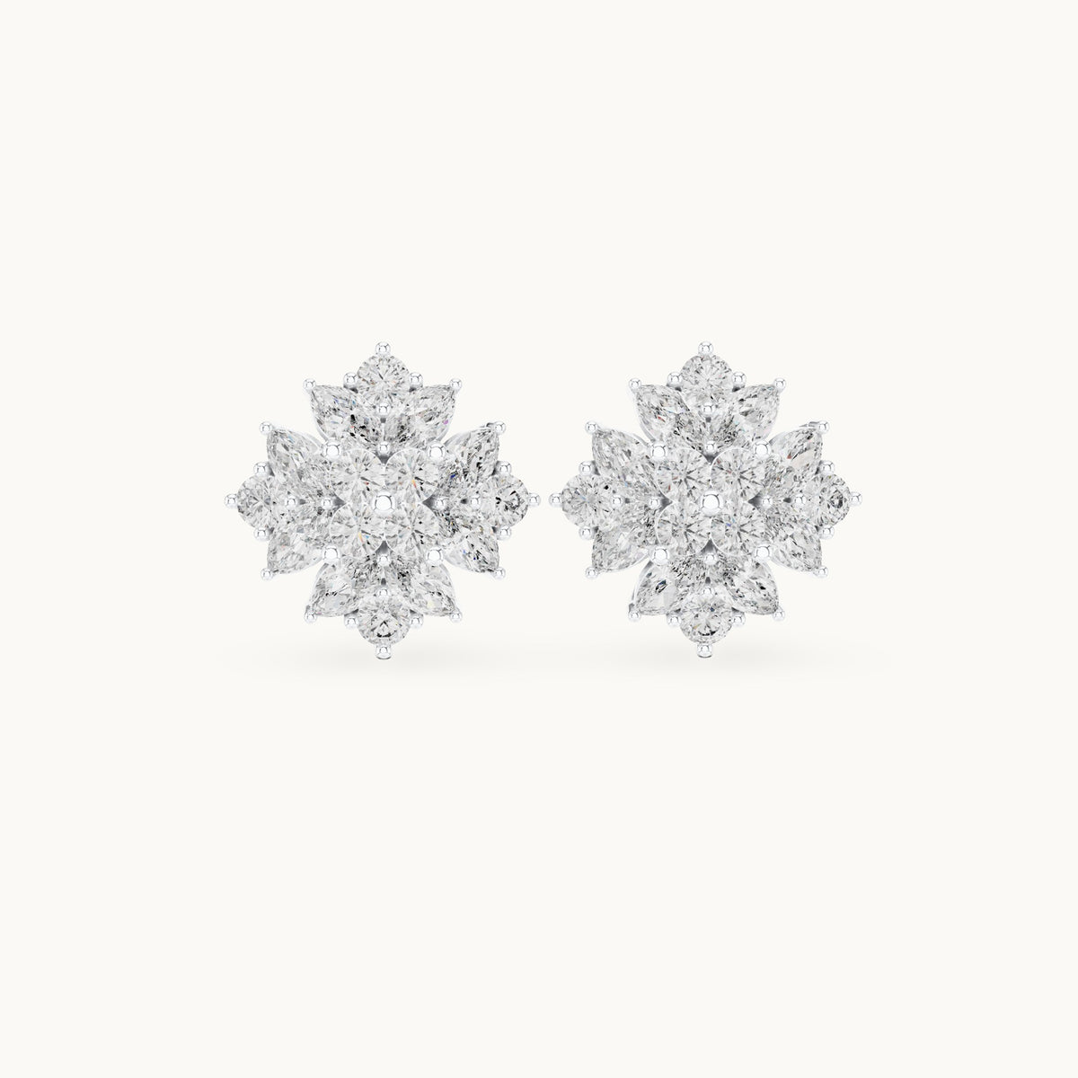 Marquise and round lab-grown diamond starburst cluster stud earrings in white gold, 2.60 CT TW, view 4