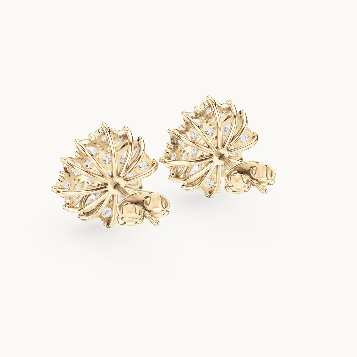 Marquise and round lab-grown diamond starburst cluster stud earrings in yellow gold, 2.60 CT TW, view 3