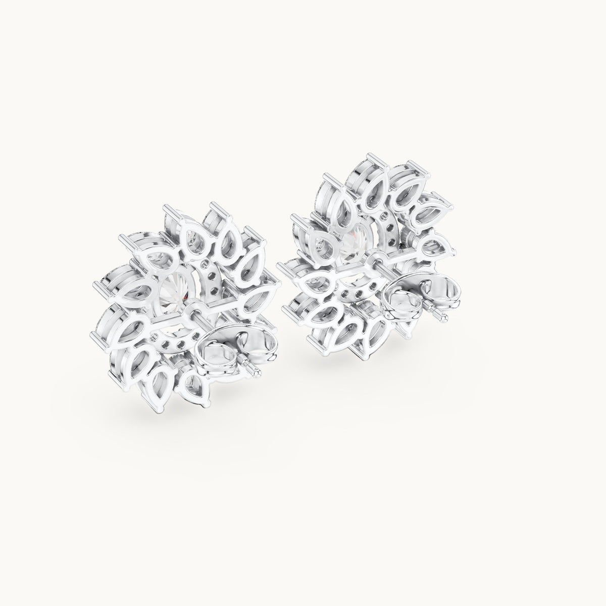 Oval and pear lab-grown diamond petal halo stud earrings in white gold, 3.39 CT TW, view 3