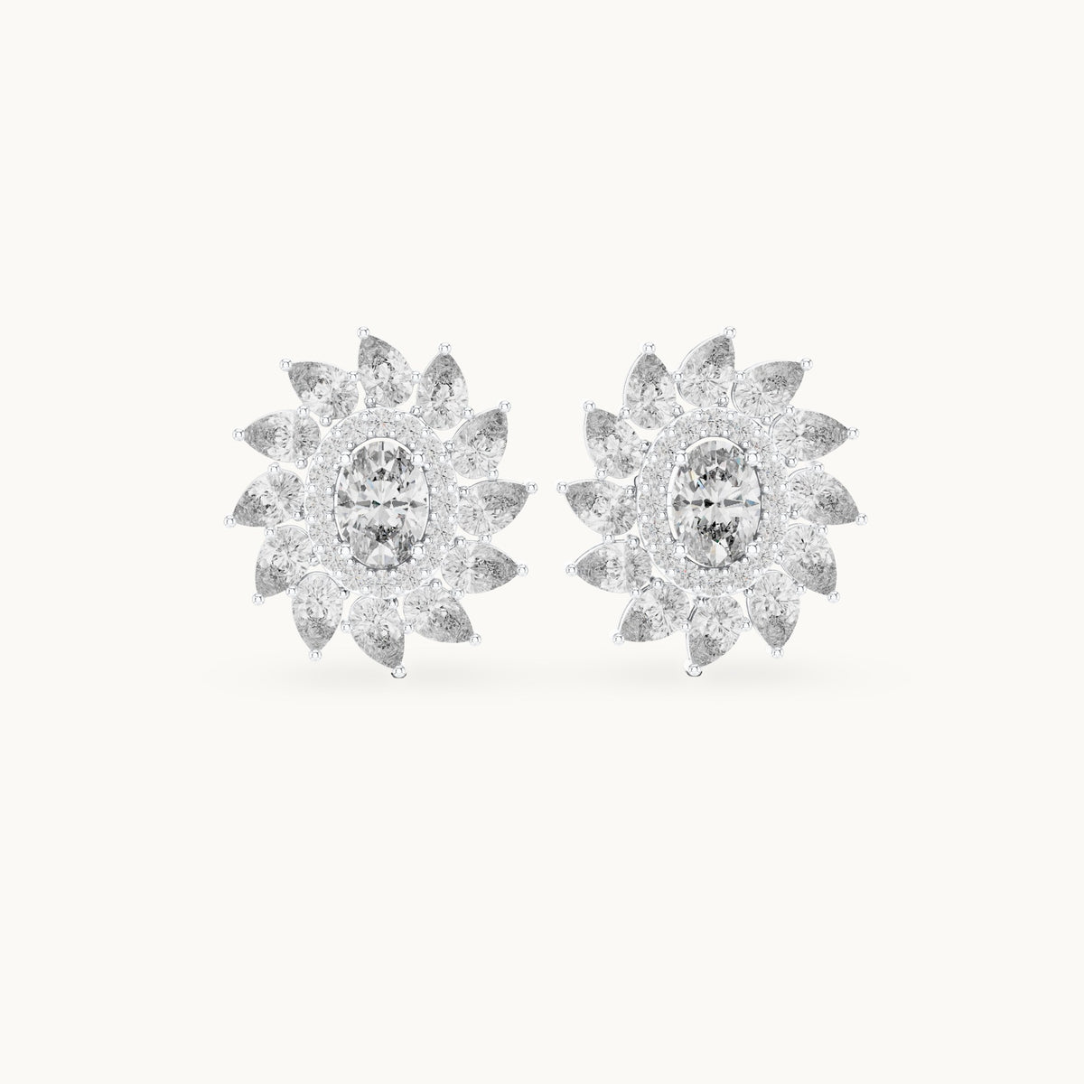 Oval and pear lab-grown diamond petal halo stud earrings in white gold, 3.39 CT TW, view 4