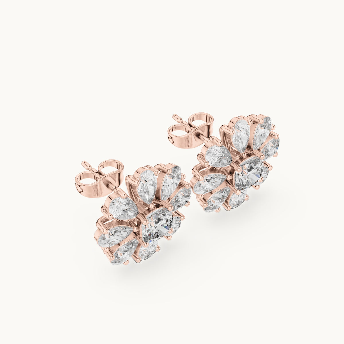 Pear and cushion-cut lab-grown diamond flower stud earrings in rose gold, 3.40 CT TW, view 2