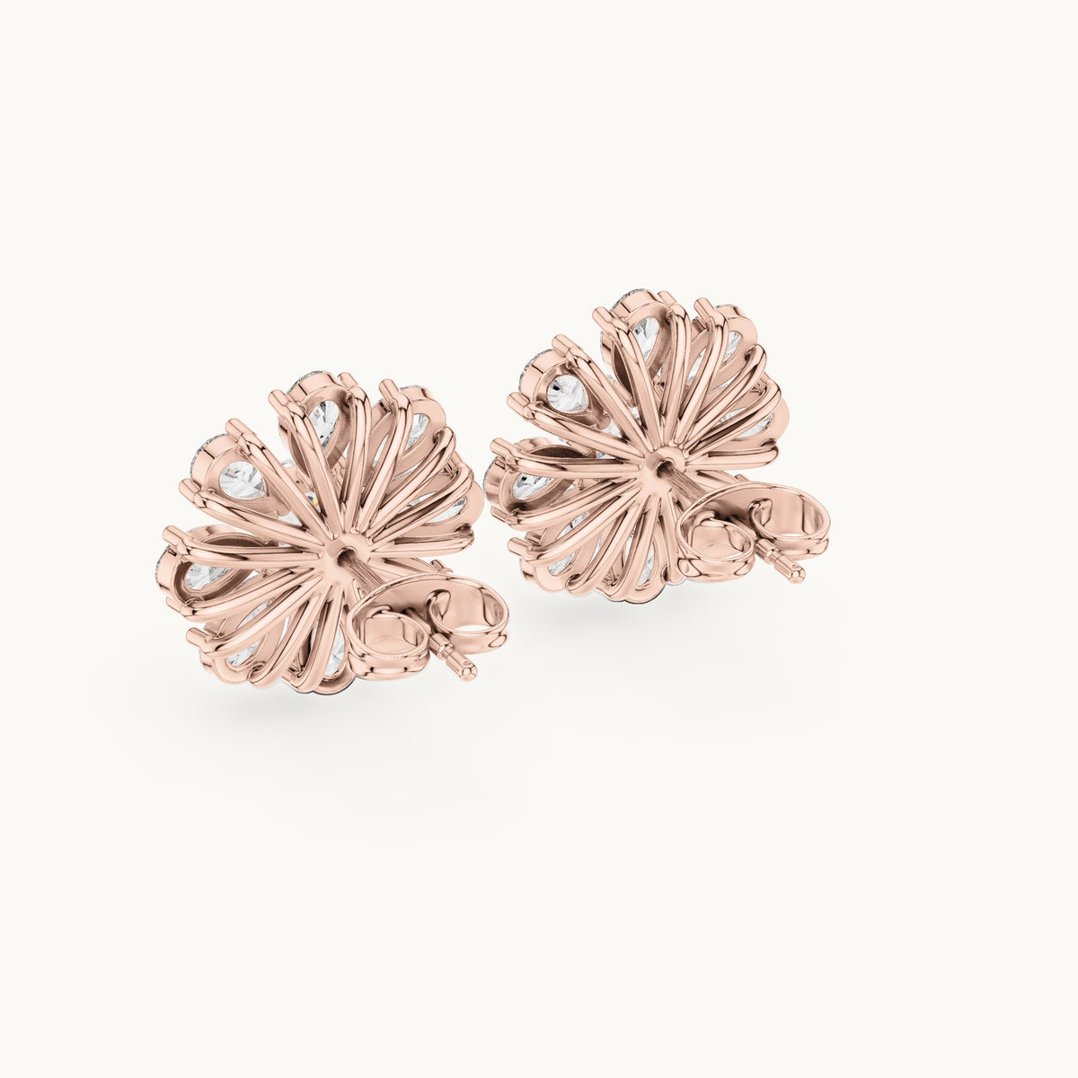 Pear and cushion-cut lab-grown diamond flower stud earrings in rose gold, 3.40 CT TW, view 3