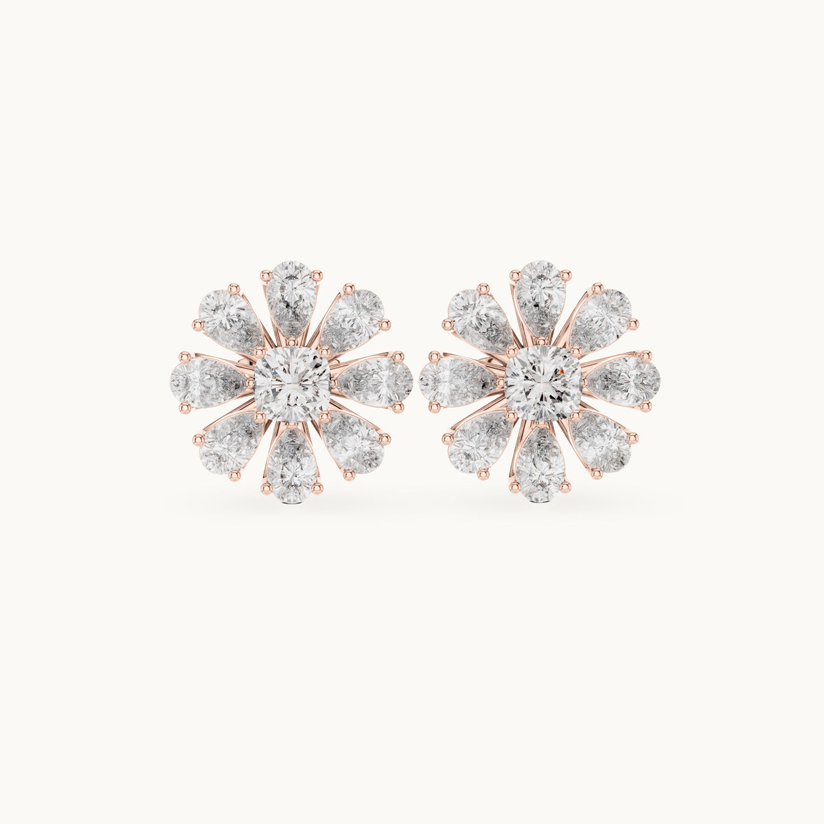Pear and cushion-cut lab-grown diamond flower stud earrings in rose gold, 3.40 CT TW, view 4