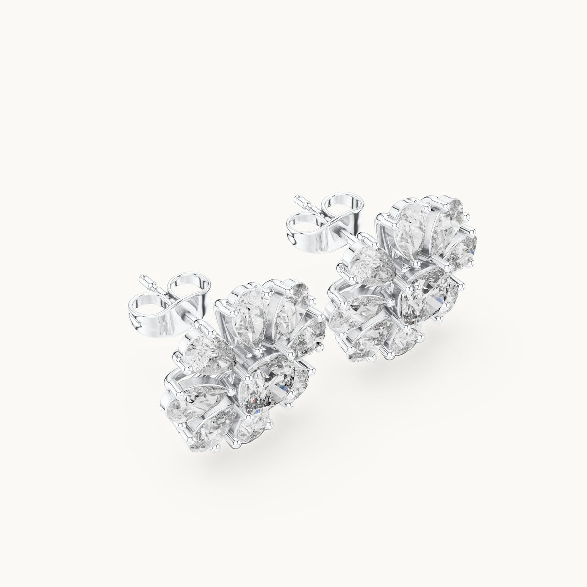 Pear and cushion-cut lab-grown diamond flower stud earrings in white gold, 3.40 CT TW, view 2
