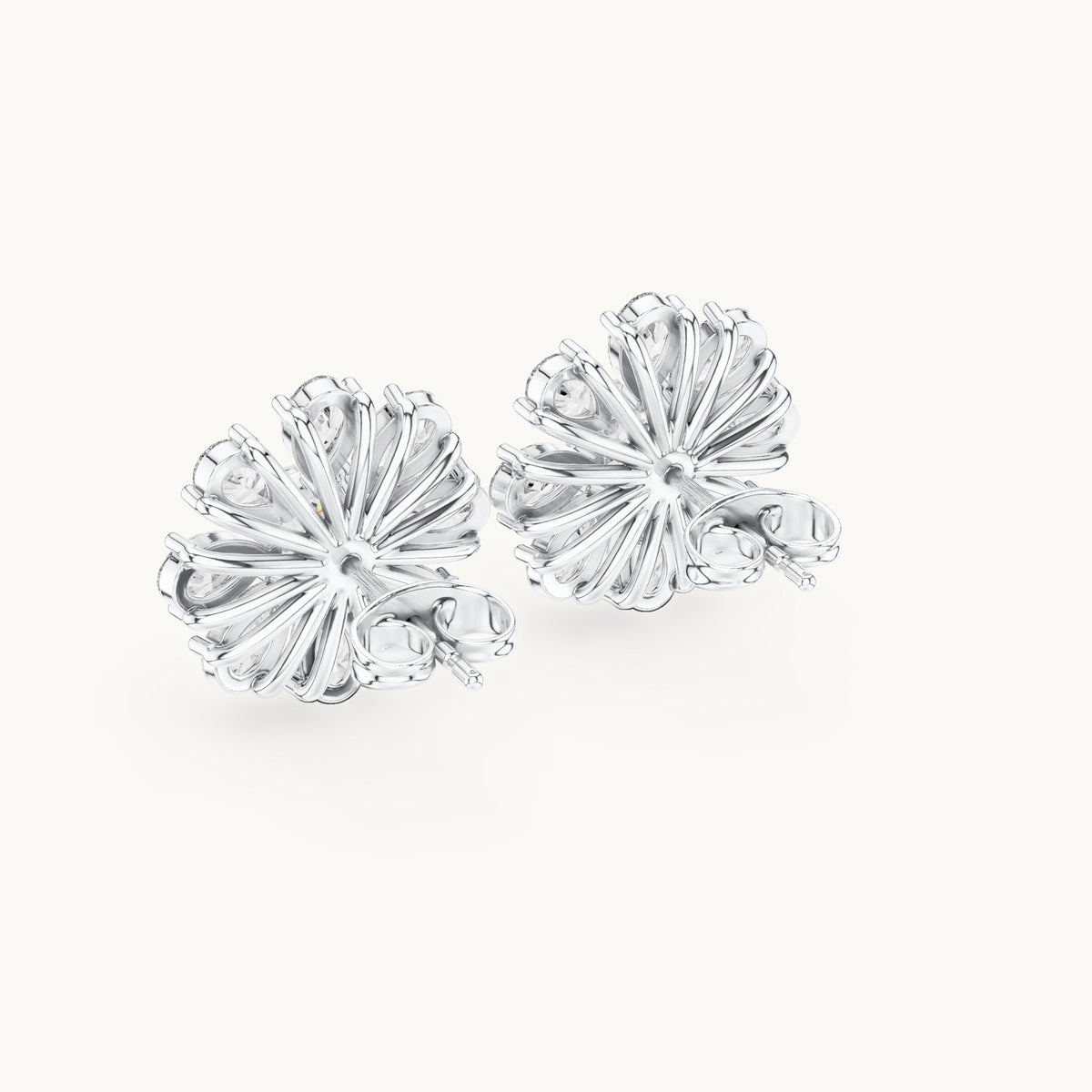 Pear and cushion-cut lab-grown diamond flower stud earrings in white gold, 3.40 CT TW, view 3