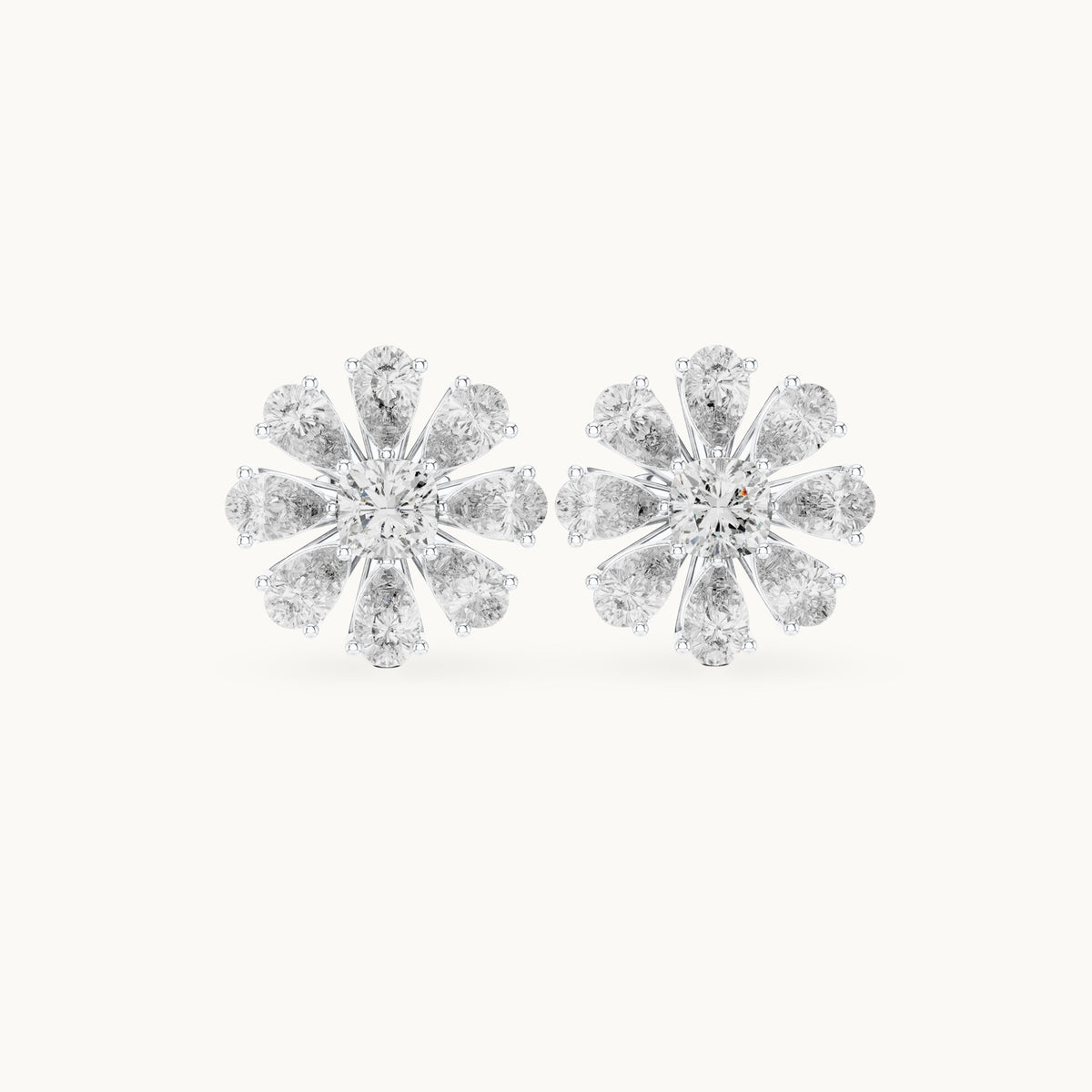Pear and cushion-cut lab-grown diamond flower stud earrings in white gold, 3.40 CT TW, view 4