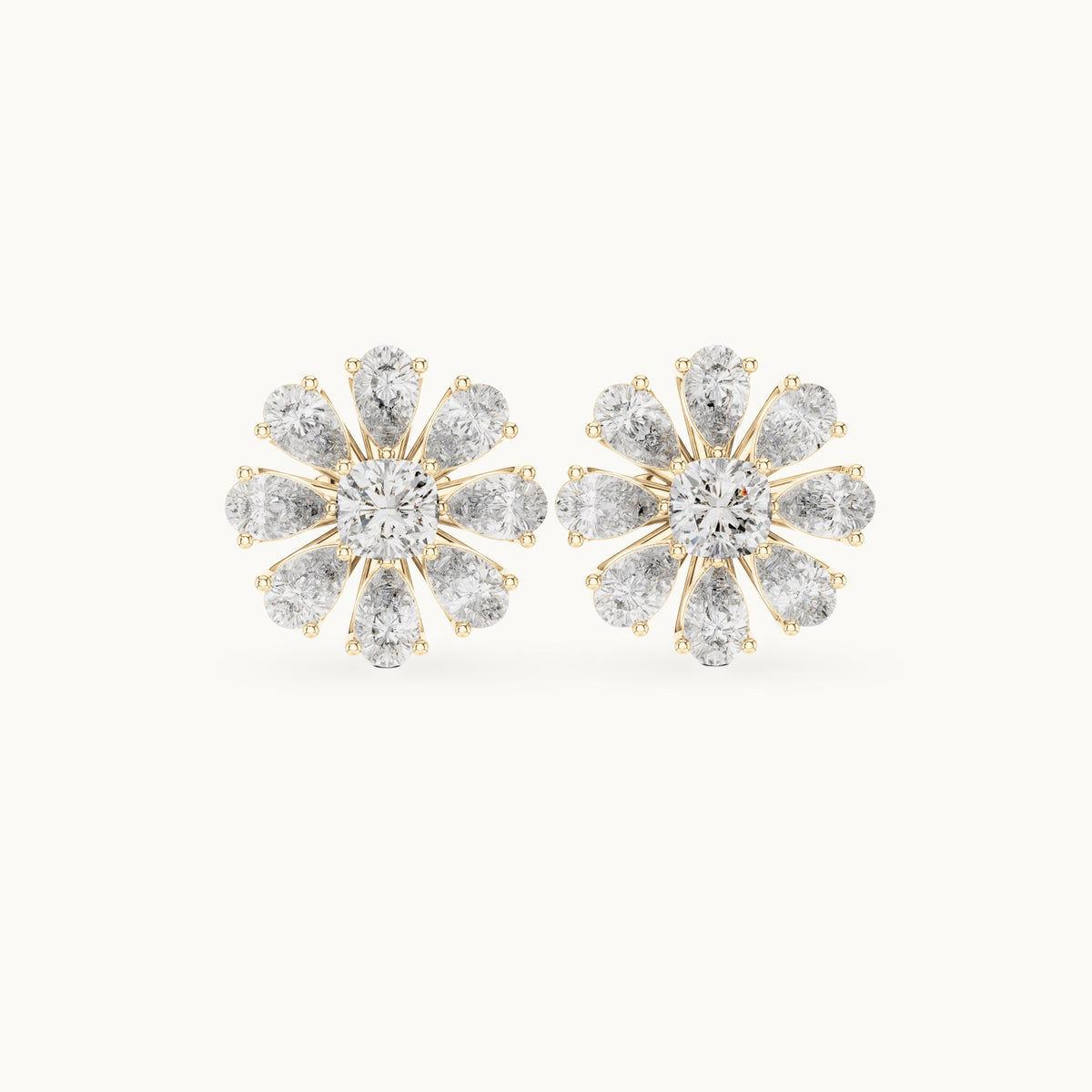 Pear and cushion-cut lab-grown diamond flower stud earrings in yellow gold, 3.40 CT TW, view 4