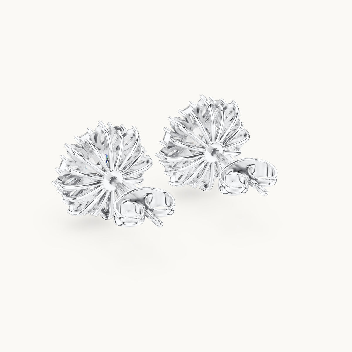 Round, baguette and marquise lab-grown diamond starburst cluster stud earrings in white gold, 1.99 CT TW, view 3