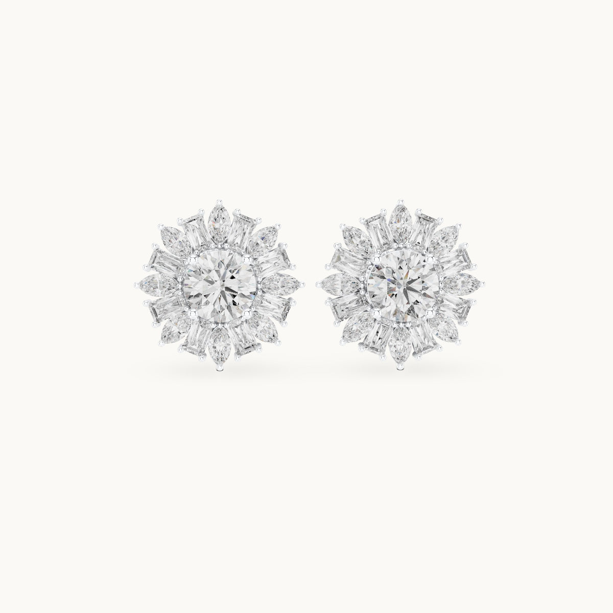 Round, baguette and marquise lab-grown diamond starburst cluster stud earrings in white gold, 1.99 CT TW, view 4