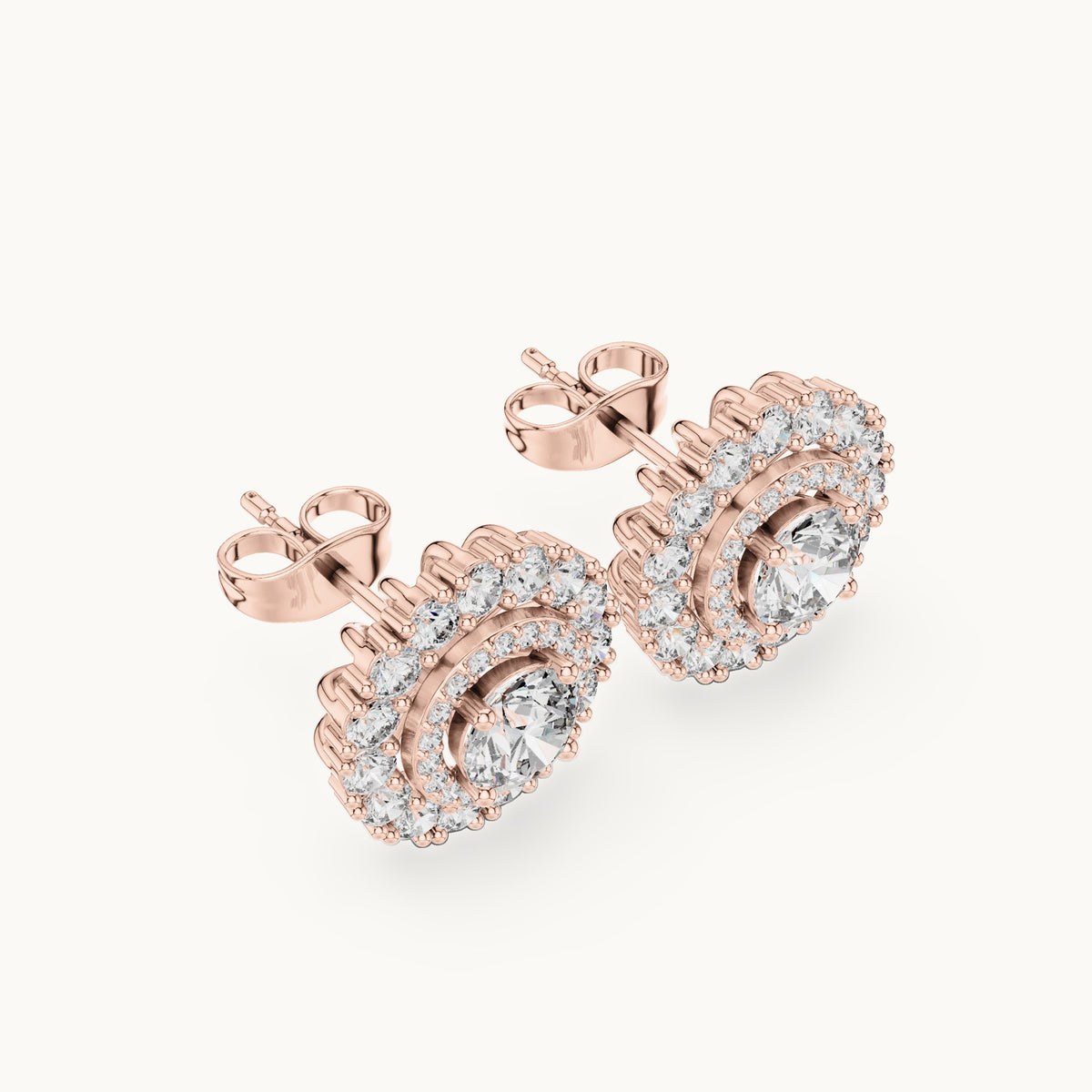 Round lab-grown diamond double halo stud earrings in rose gold, 2.24 CT TW, view 2