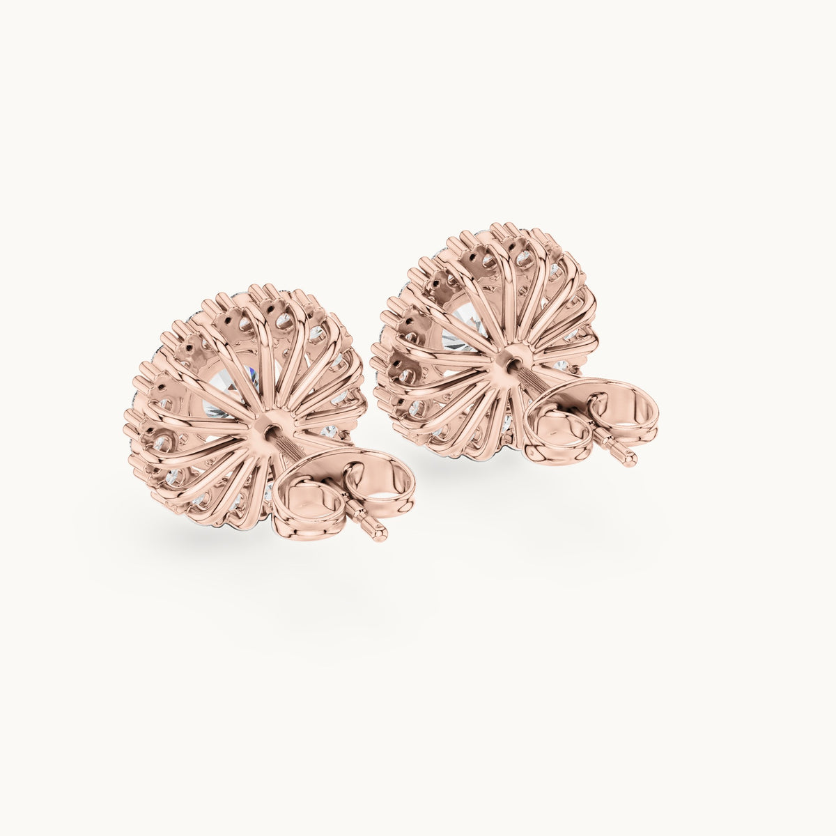 Round lab-grown diamond double halo stud earrings in rose gold, 2.24 CT TW, view 3