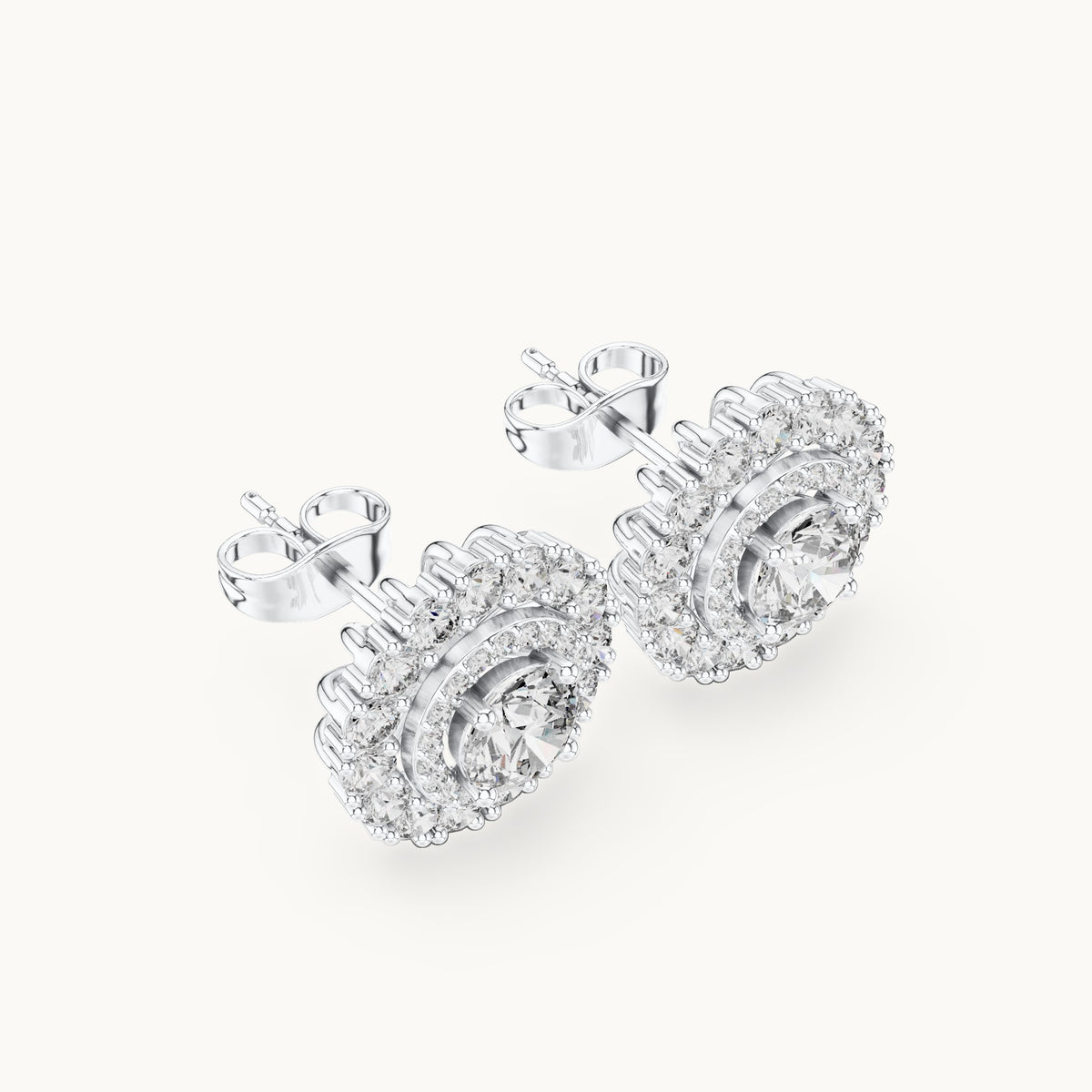 Round lab-grown diamond double halo stud earrings in white gold, 2.24 CT TW, view 2
