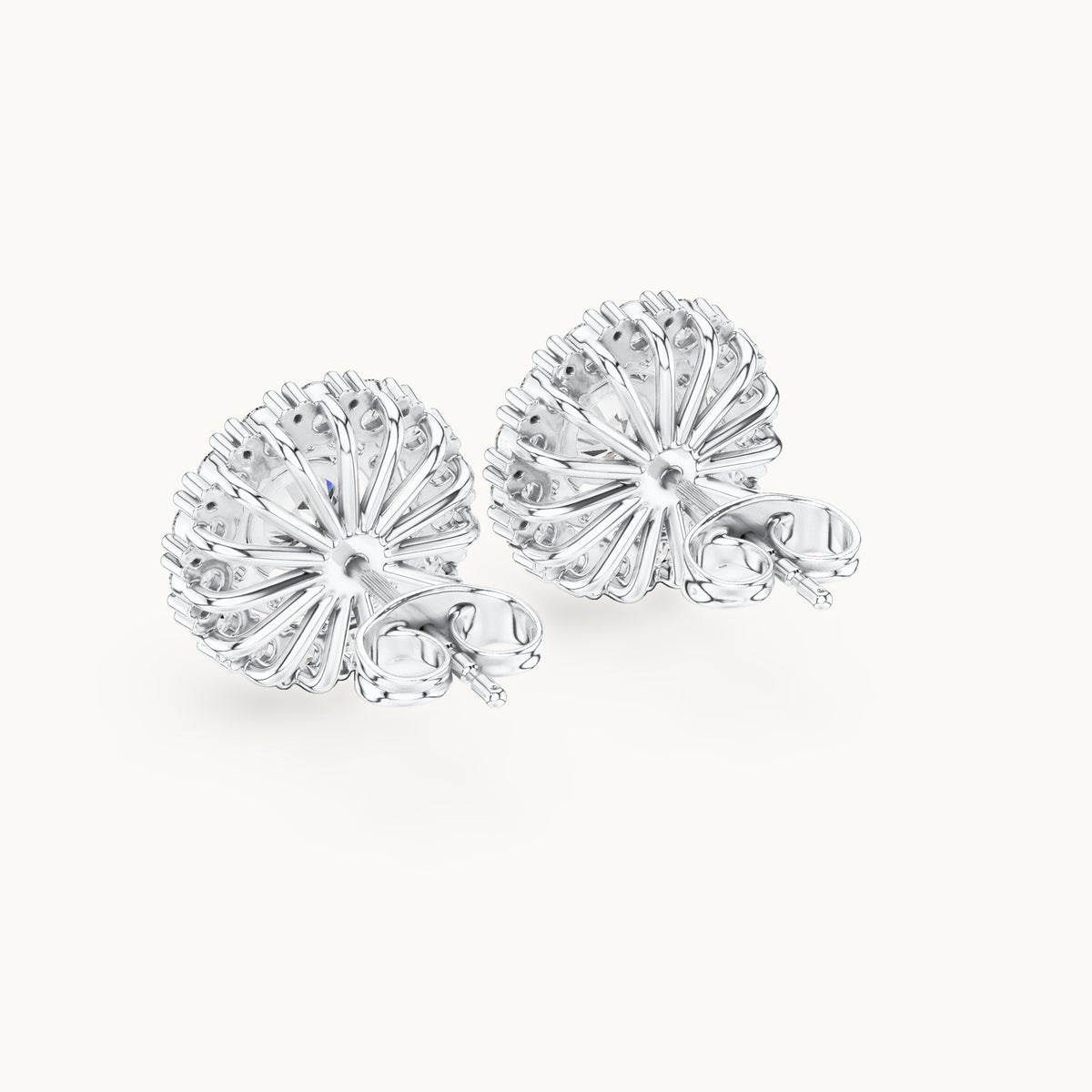 Round lab-grown diamond double halo stud earrings in white gold, 2.24 CT TW, view 3