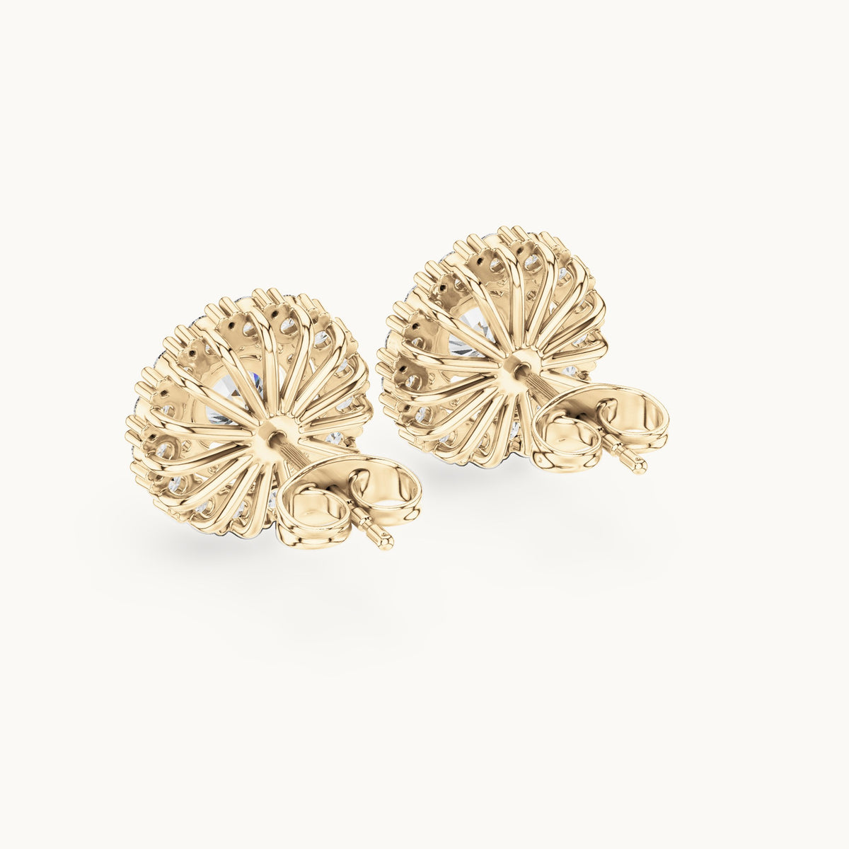 Round lab-grown diamond double halo stud earrings in yellow gold, 2.24 CT TW, view 3