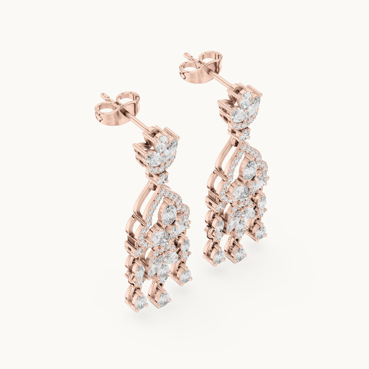 Pear and marquise lab-grown diamond chandelier drop earrings in rose gold, 2.01 CT TW, view 2