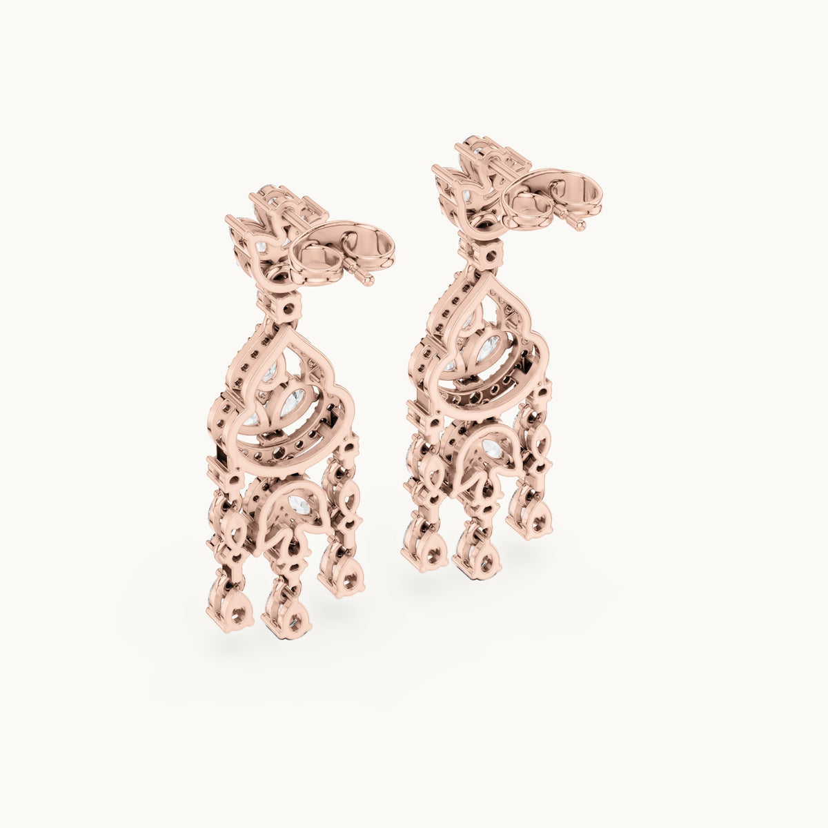 Pear and marquise lab-grown diamond chandelier drop earrings in rose gold, 2.01 CT TW, view 3
