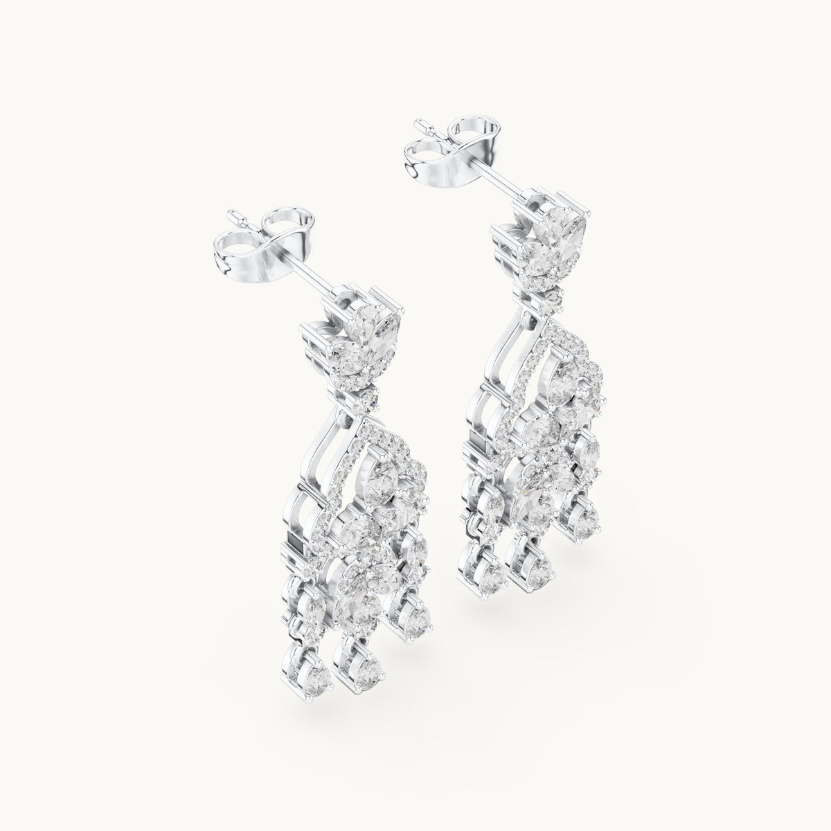 Pear and marquise lab-grown diamond chandelier drop earrings in white gold, 2.01 CT TW, view 2