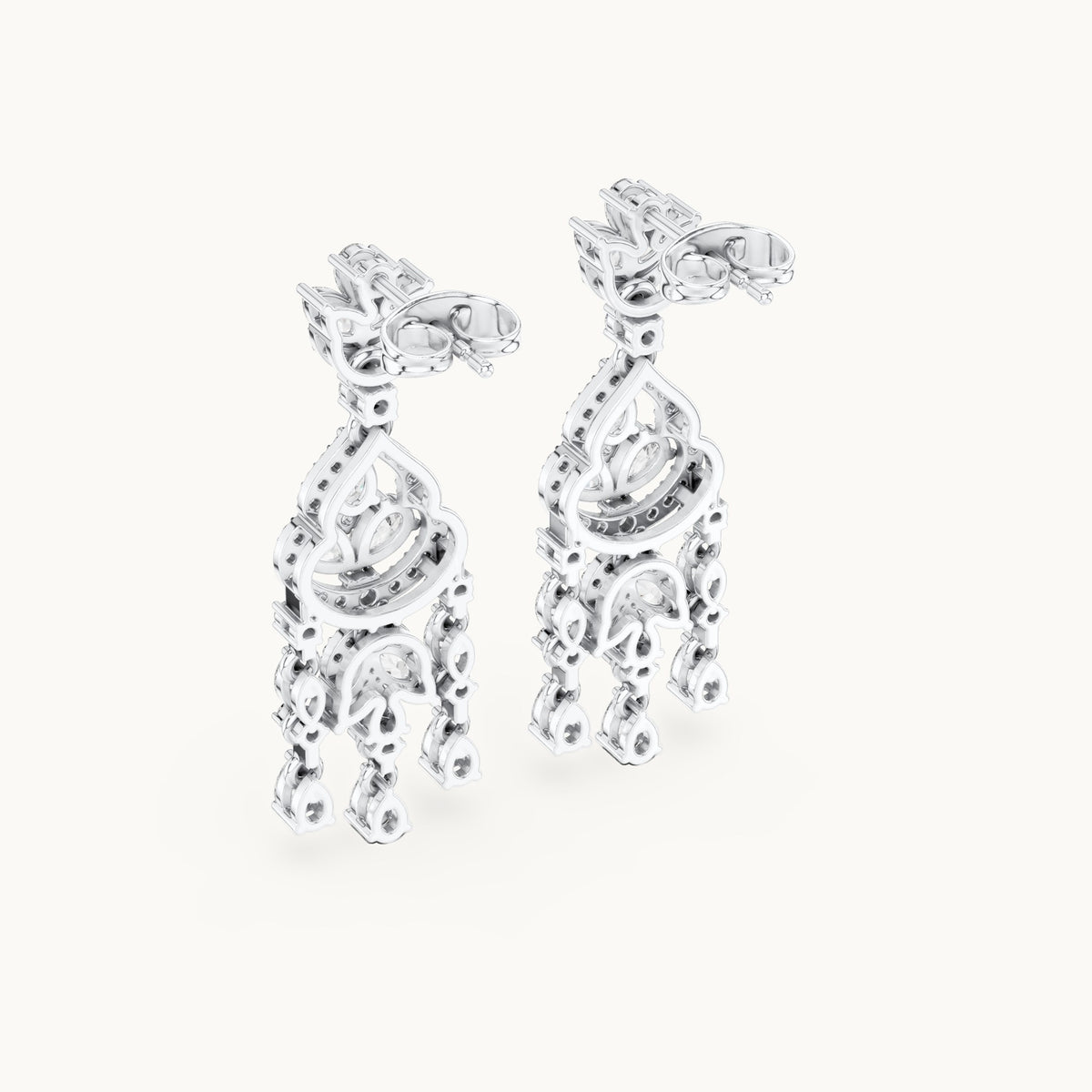 Pear and marquise lab-grown diamond chandelier drop earrings in white gold, 2.01 CT TW, view 3